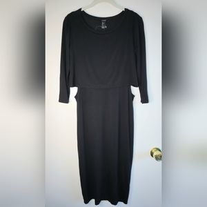NWT Built in 2 piece cut out midi dress quarter sleeve t shirt dress black sz S